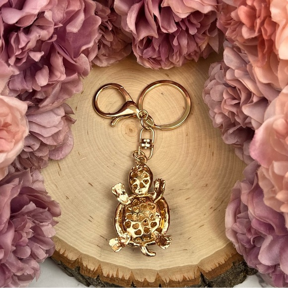 Blue and Silver Crystal Turtle Keychain Charm - Picture 14 of 16